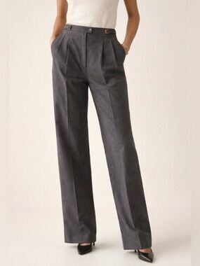 Vintage Gray Pleated Trousers with Side Buckle Detail
